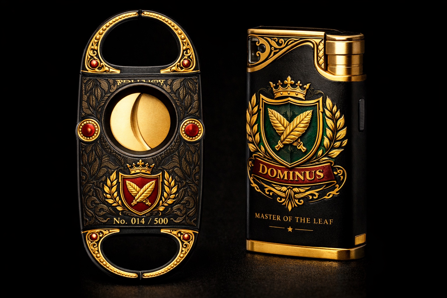 Black cigar cutter and lighter